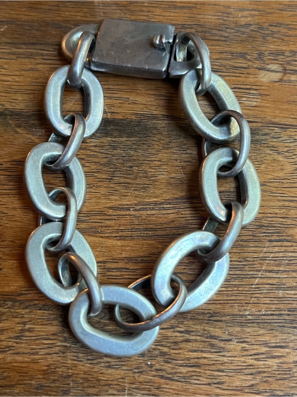 Men's Heavy Sterling Silver Link Bracelet in Matted Brushed